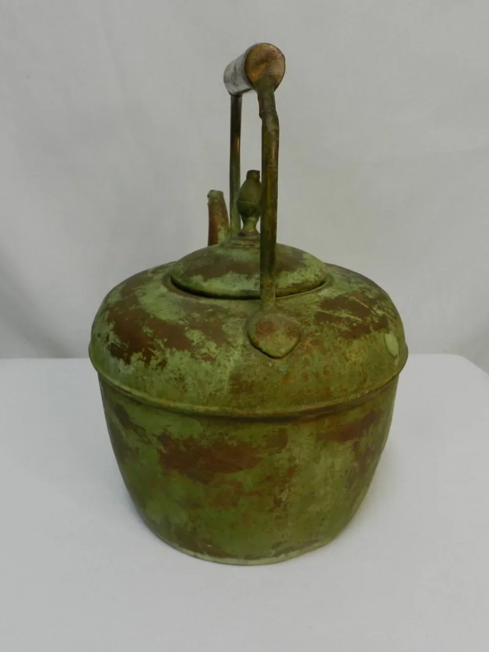 Antique Vintage Copper Tea Kettle Goose neck Spout green patina Handle 12